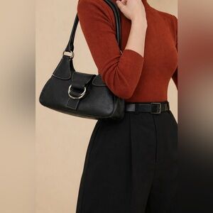 Prada Black Leather Semitracolla (moon) Bag with Silver Buckle